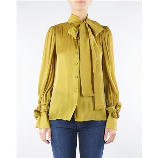 ACTUALEE camicia verde olio in georgette laminata