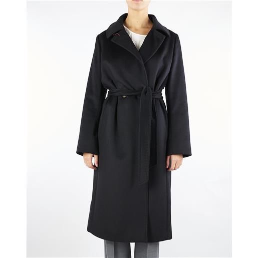 MAX MARA STUDIO cappotto nero a vestaglia in lana