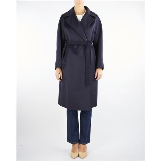 MAX MARA WEEKEND cappotto blu midi doppiopetto in lana resina