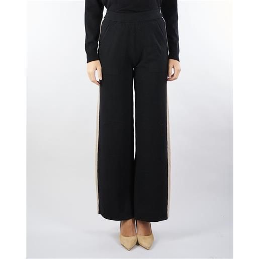 ICONA pantalone nero in maglia con banda laterale a contrasto