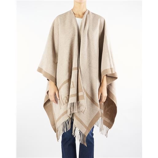 MAX MARA STUDIO poncho beige in pura lana con logo
