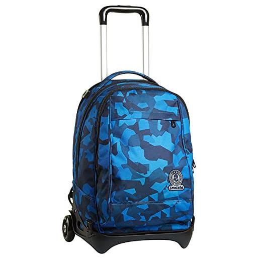 Invicta s. P. A. Trolley new tech camo squared, blu, 3 in 1 zaino sganciabile, viaggio & scuola