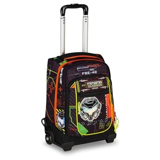 Mitama trolley dr scuola fluo battle, nero - arancione, 34 lt, tasche multifunzione, spallacci uso zaino, per bambini e ragazzi, scuola elementare e media, tempo libero e viaggi