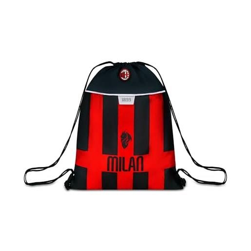 Seven milan zaino sacca, rosso e nera, sacca sport e tempo libero, scuola elementare, calcio
