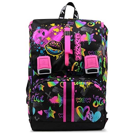 Seven zaino scuola estensibile, multicolore, iridiscent, zaino doppio scomparto estensibile tramite zip laterali, scuola, bambina e ragazza