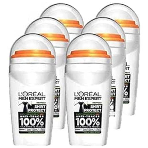 L'Oréal Paris men expert l'oréal men expert - deodorante a sfera anti-impronte per uomo, efficacia 48 ore, camicia protect, 6 x 50 ml