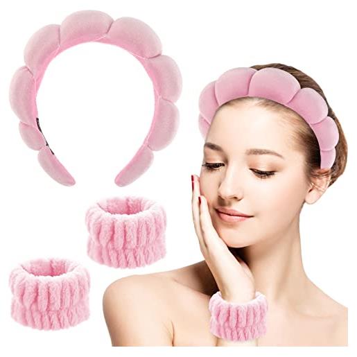 Sibba set di braccialetti in spugna per lavare il viso fasce trucco donne e ragazze rimozione del la cura della pelle lavaggio spa yoga sport doccia fascia capelli asciugamano