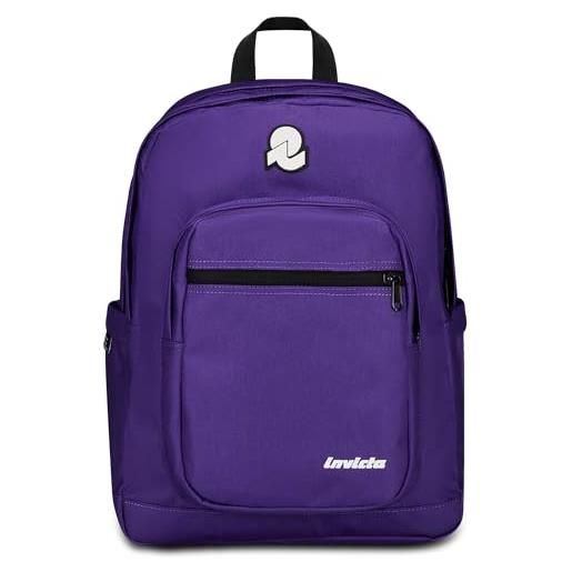 Invicta zaino scuola jelek fantasy viola - doppio scomparto - tasca porta pc tasca porta borraccia organizer interno - zaino scuola ragazzi e tempo libero - eco material