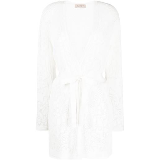 TWINSET cardigan lungo con cintura - toni neutri