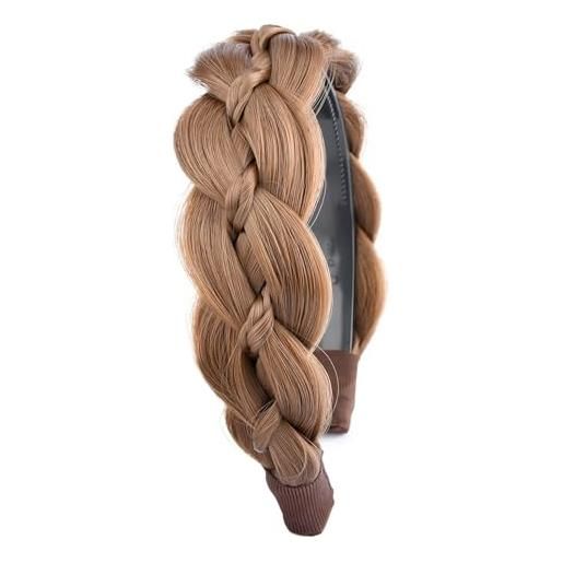 Gledola fascia larga intrecciata con denti, capelli sintetici, ad alta elasticità, per ragazze e donne (marrone medio, largo)