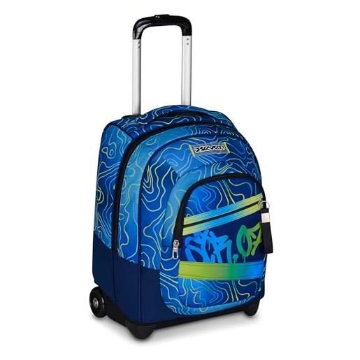 Seven trolley scuola fisso, blu, 2 in 1, doppio uso, trolley e zaino, zaino scuola viaggio, bambino ragazzo