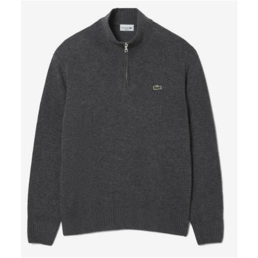Lacoste maglia 1/2 zip 100% lana gri mel uomo