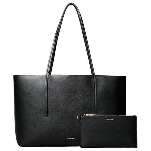 Calvin Klein donna borsa tote bag foil logo con custodia estraibile, nero (black/toasted coconut), taglia unica