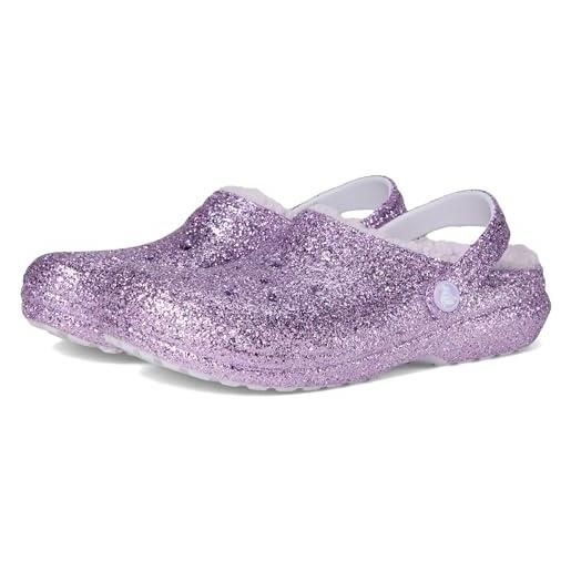 Crocs classic lined chunky glitter clog t, zoccoli unisex - bambini e ragazzi, luna viola, 19/20 eu