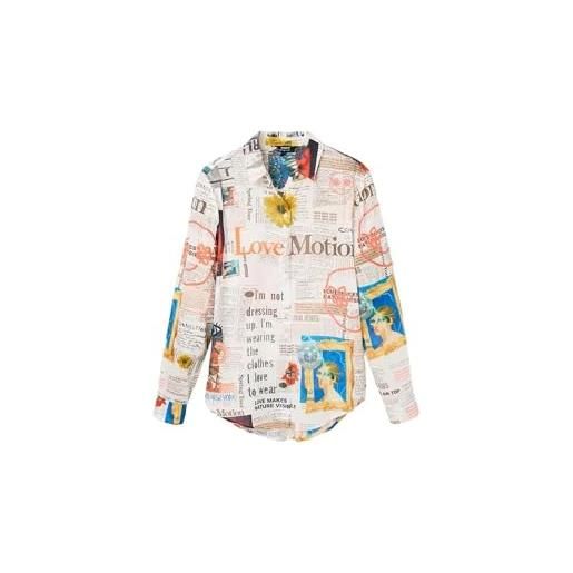 Desigual cam_newspaper 1000 maglietta, bianco, xs donna