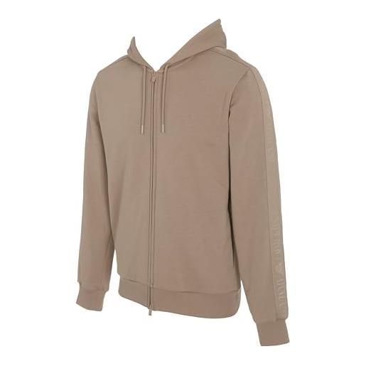 Emporio Armani felpa uomo basic spugna con cappuccio zip tutta marrone m, marrone, m