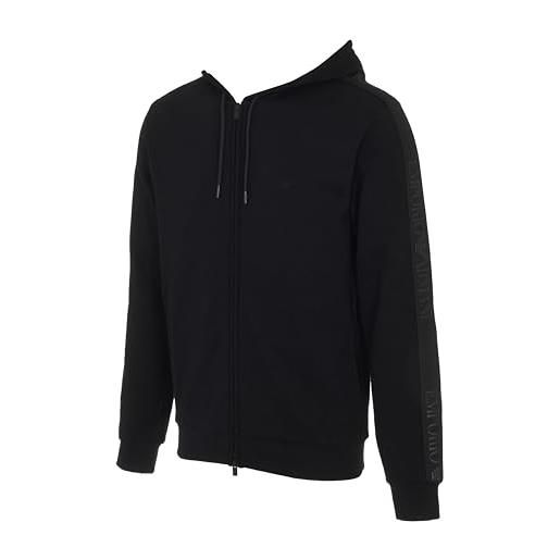 Emporio Armani felpa uomo basic spugna con cappuccio zip tutta marrone m, marrone, m