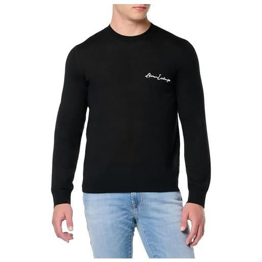 Armani Exchange felpa da uomo essential, girocollo con logo, blu navy, l