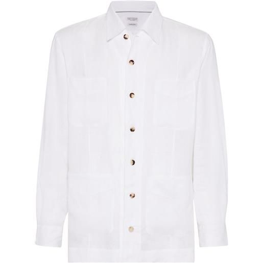 Brunello Cucinelli giacca-camicia in lino - bianco