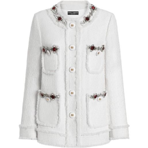 Dolce & Gabbana giacca monopetto dna in tweed - bianco