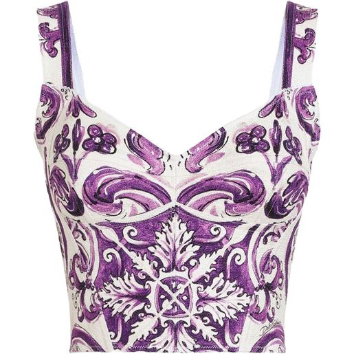 Dolce & Gabbana top stile corsetto con stampa maiolica - viola