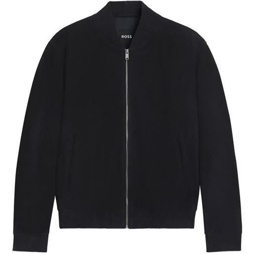 BOSS giacca taglio regular in pelle scamosciata - blu