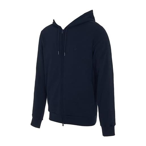 Emporio Armani felpa uomo basic spugna con cappuccio zip blu l, blu, l