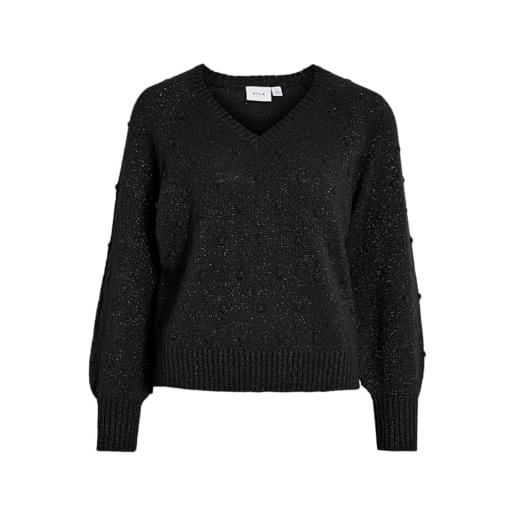 Vila vituli l/s v-neck gliter knit top/pb, nero, xl donna