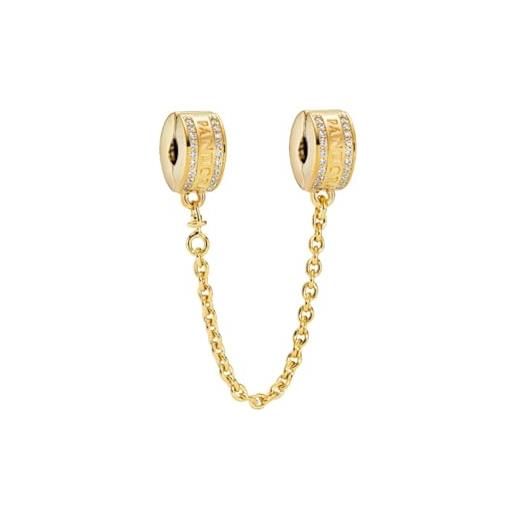 PANDORA signature catene di sicurezza con logo placcate in oro 14k con zirconia cubica trasparente e impugnatura in silicone