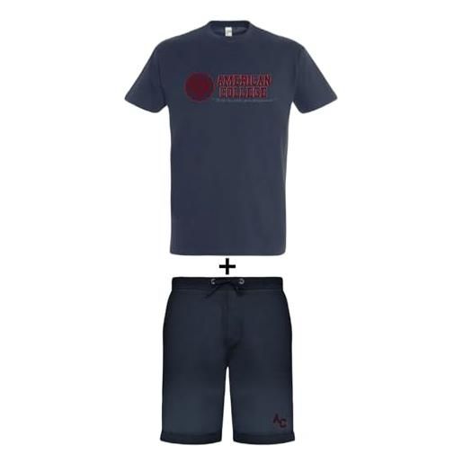 AMERICAN COLLEGE USA, set di 2 pezzi, uomo, donna, maglietta, bermuda, t shirt, pantaloncino, sportivi, lotto di 2, abbigliamento, unisex, modello acen231 azul, taglia xl