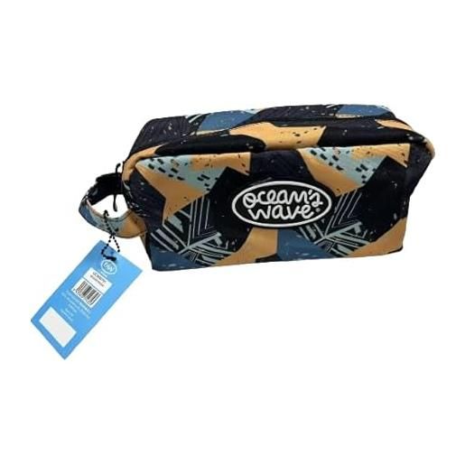 Ocean's Wave - beauty case da bagno per oggetti grandi - misure 10 x 23 x 12 cm - beauty case da viaggio con 1 cerniera, 2 scomparti e maniglia laterale - design unisex, nero, okuda