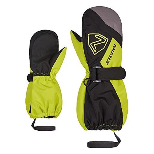 Ziener guanti da sci unisex per neonati, impermeabili, riflettenti, colore: nero/lime