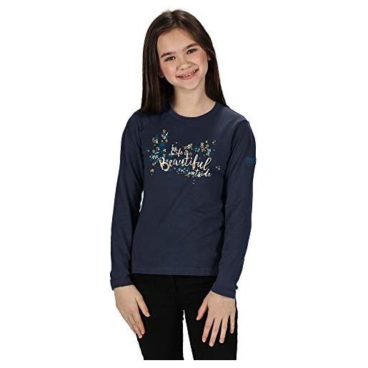 Regatta wenbie - maglietta a maniche lunghe con stampa junior in cotone coolweave traspirante polos/giacche unisex bambino, navy, taglia s (taglia produttore: 3-4)