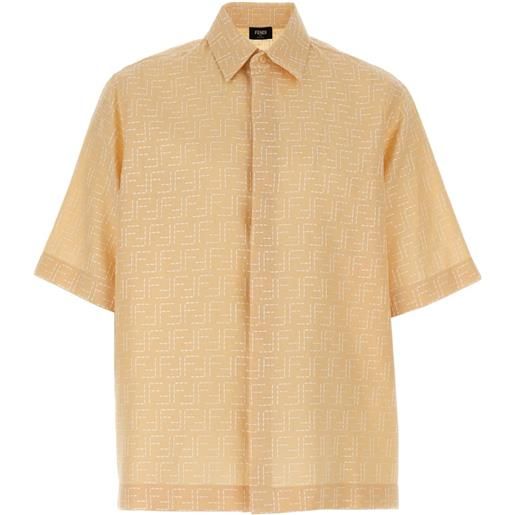 FENDI camicia a maniche corte con logo ff - toni neutri