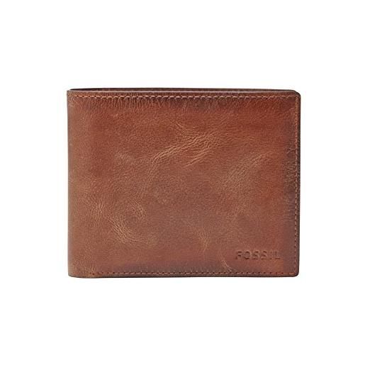 Fossil derrick set di portafogli in pelle o poliestere per uomo, 11.4 cm l x 2.5 cm w x 9.5 cm h, marrone chiaro
