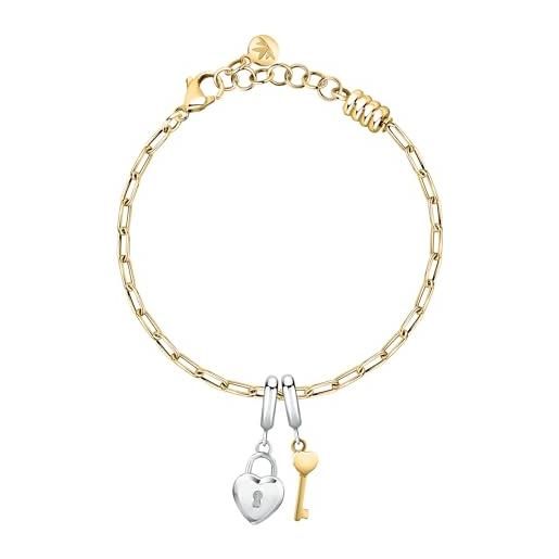 Morellato bracciale donna in acciaio, collezione drops, lucchetto a cuore e chiave - scz1376