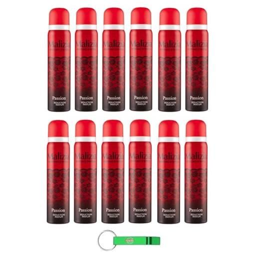 Beni Culinari 12 deodorante malizia donna passion seduction profumo, deodorante spray da donna, 100 ml + portachiavi gratuito Beni Culinari