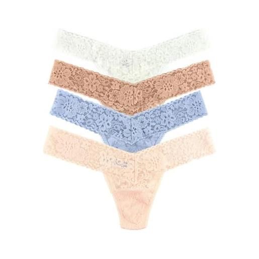 Hanky Panky daily lace original rise thong - mutande donna in pizzo elasticizzate, set 4 pz, tanga donna con vita alta - slip donna cotone e nylon, lingerie per completo intimo donna, taglia unica