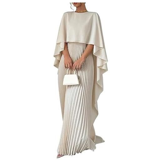 Suncadmious moda delle donne sciolto pipistrello manica elegante maxi abiti lunghi pieghettati irregolare elegante colore solido partito abiti da sera (mandorla, s)