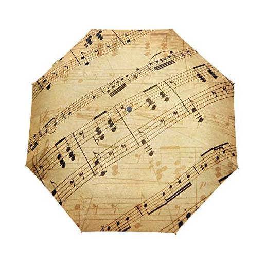 HMZXZ rxyy ombrello vintage con note musicali, pieghevole, apertura automatica, per donne, uomini, ragazzi, ragazze, antivento, compatto, da viaggio, leggero