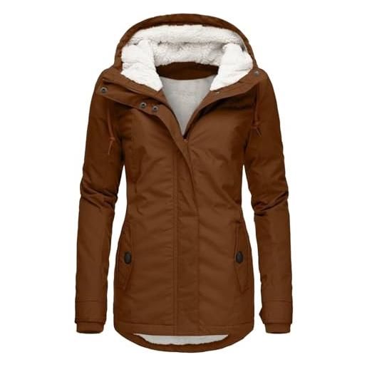 Generic giacche invernali taglie forti per donna, parka lungo con cappuccio, foderato in pile spesso, cappotti invernali caldi, abbigliamento casual da donna