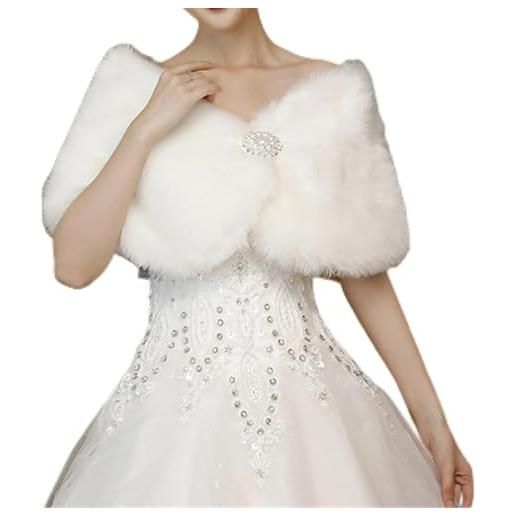 LUNCHS scialle da sposa scialle invernale versione corta pelliccia di coniglio imitazione mantello da sposa fibbia di strass banchetto host, prom
