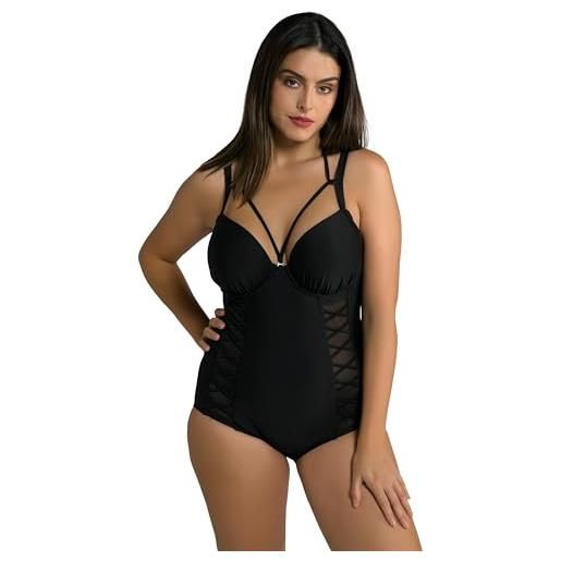 Ulla Popken badeanzug, bügel-softcups, neckholder costume intero, nero, 50 donna