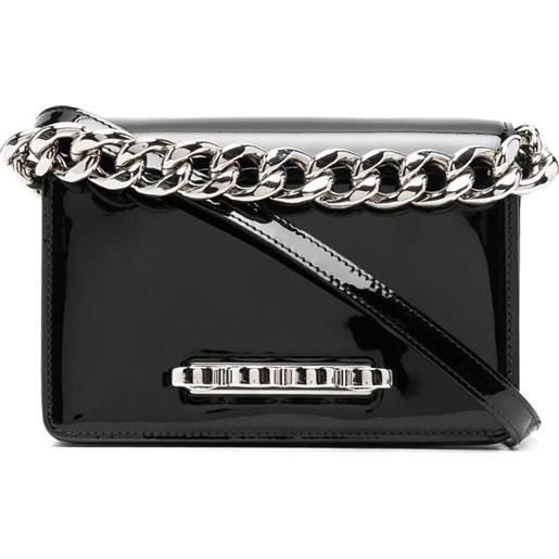Alexander McQueen borsa tote four ring in pelle verniciata - nero