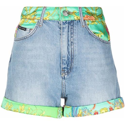 Philipp Plein shorts denim barocco con stampa - blu