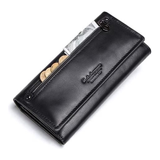 Contacts portafoglio lungo in vera pelle per carte di credito portamonete porta telefono cerniera vintage pochette oyster borsa per uomo/donna, nero , taglia unica, vintage