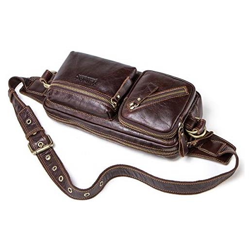 Contacts marsupio sportivo monospalla zaino uomo/ragazza borsa a tracolla pelle borse a spalla crossbody sling bag per festa, viaggi, escursioni, corsa, tour in bicicletta marrone