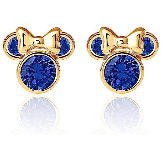 Disney orecchini Disney in oro giallo 9 kt per bambine con minnie, impreziosito da zirconia - blu