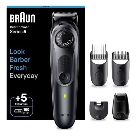 Braun series 5 rasoio elettrico barba, lama barba ultra affilata, regolabarba uomo 40 lunghezze, accessori per lo styling, custodia, 100 minuti di utilizzo senza fili, idea regalo, bt5420 nero