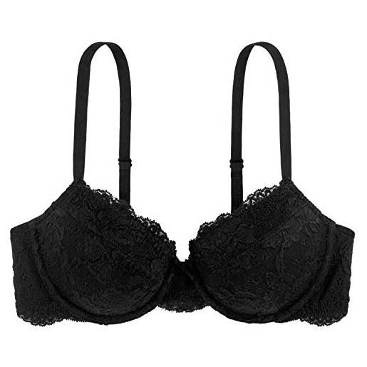 Dorina lianne reggiseno leggermente imbottito, pizzo floreale con bordi scallopati, coppe preformate con ferretto e ali in morbido tessuto micro, nero